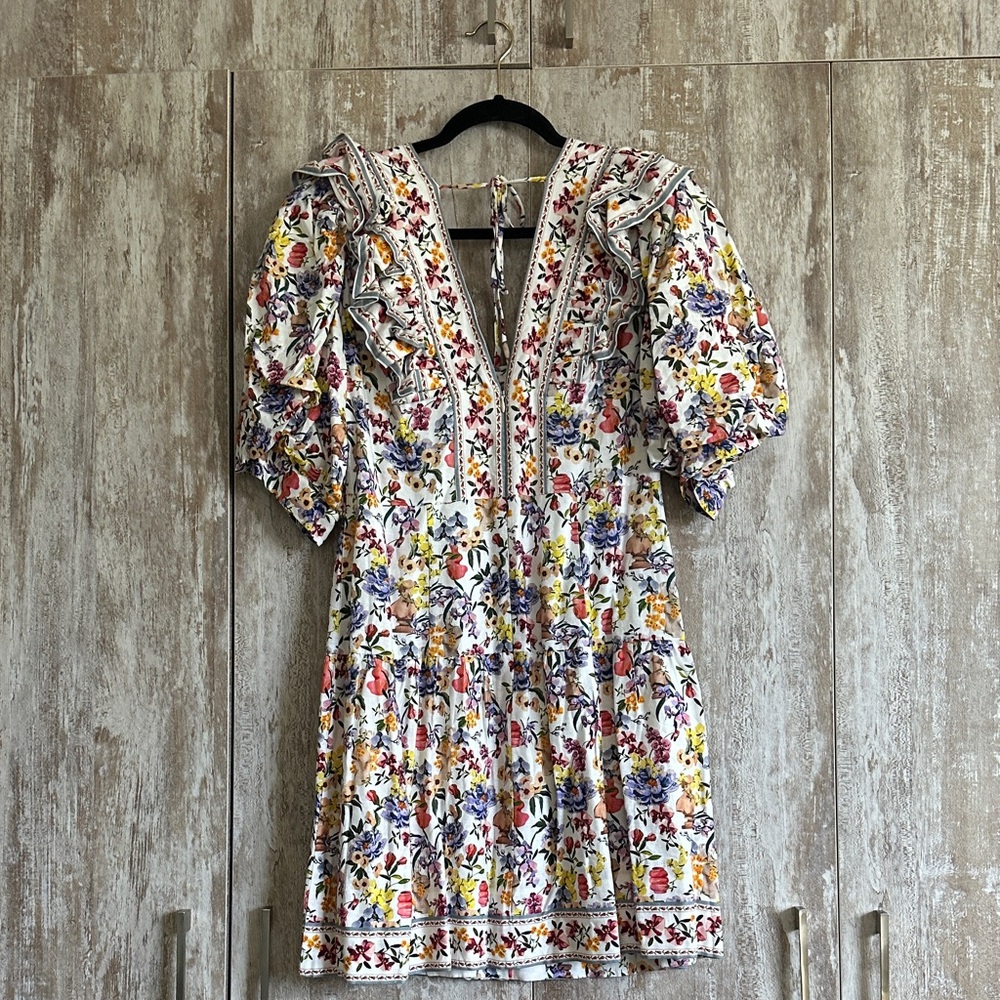 FARM Rio White Mini Dress with Multicolor Floral Print
